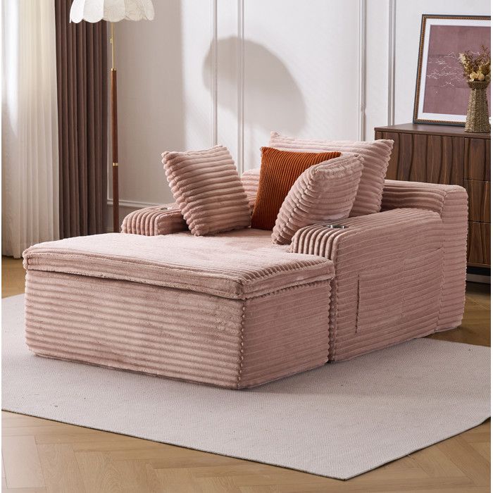 ELVORIN Canapé convertible de sol 1 place 165 x 112 x 63 cm velours côtelé rose