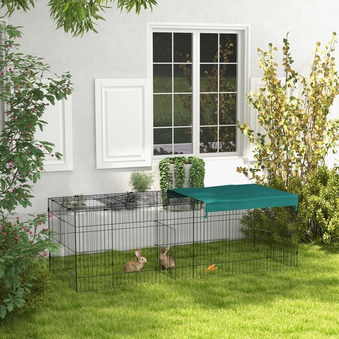 Parc enclos modulable acier avec bache pour lapins rongeurs petits animaux intérieur extérieur 220L x 85l x 70H cm vert