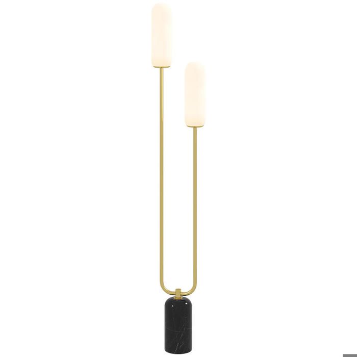 Lampadaire sur pied salon AoSenYunZhou 2 abat-jours en verre base en marbre support en U interrupteur à pied blanc
