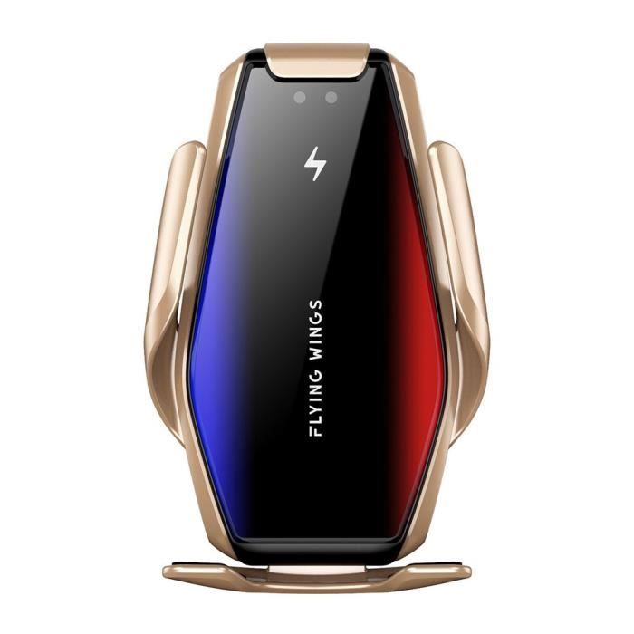 15W Type C Or - Chargeur Qi , à serrage automatique de téléphone pour voiture, support charge rapide sans fil