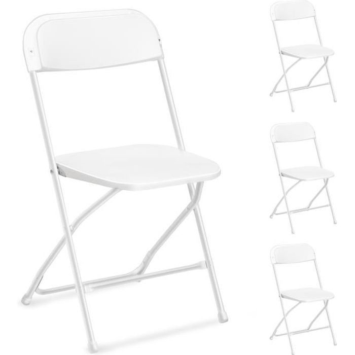 Lot de 4 chaises pliantes en plastique blanc sièges commerciaux empilables portables intérieurs et extérieurs avec cadre en acier Lot de 4 chaises pliantes en plastique blanc sièges commerciaux empilables portables intérieurs et extérieurs avec cadre en acier
