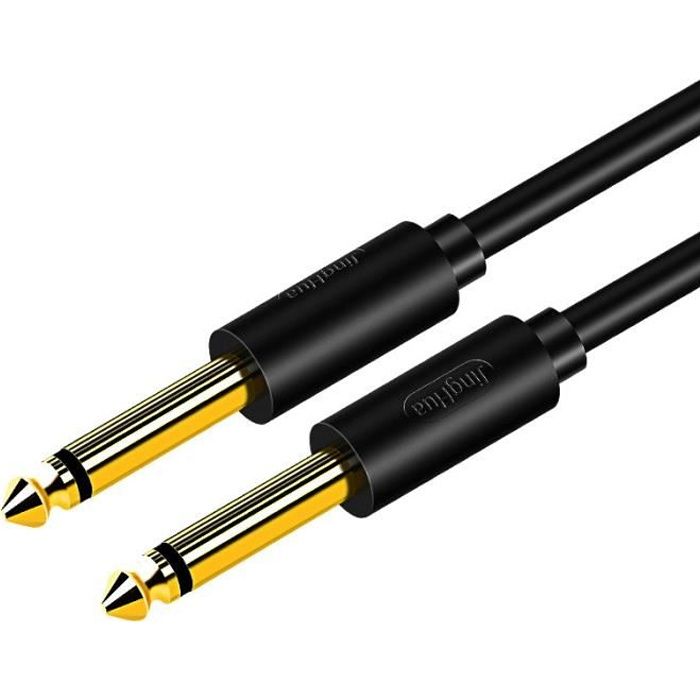 Cable de 3m Guitare Electrique Jack 6.5mm, Stéréo Plaqué Or Mâle