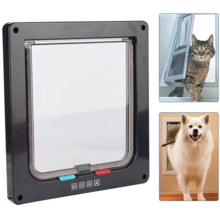 Chatière pour chien et chat verrouillable 4 modes - Noir