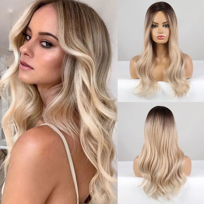 Perruque Longue Droite Blonde à Reflets En Fibre Haute Température - Taille Moyenne - Neuf Avec étiquettes