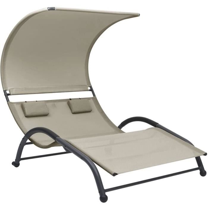 Chaise Longue Double avec Auvent Bain de Soleil de Patio Transat de Terrasse Chaise Longue d