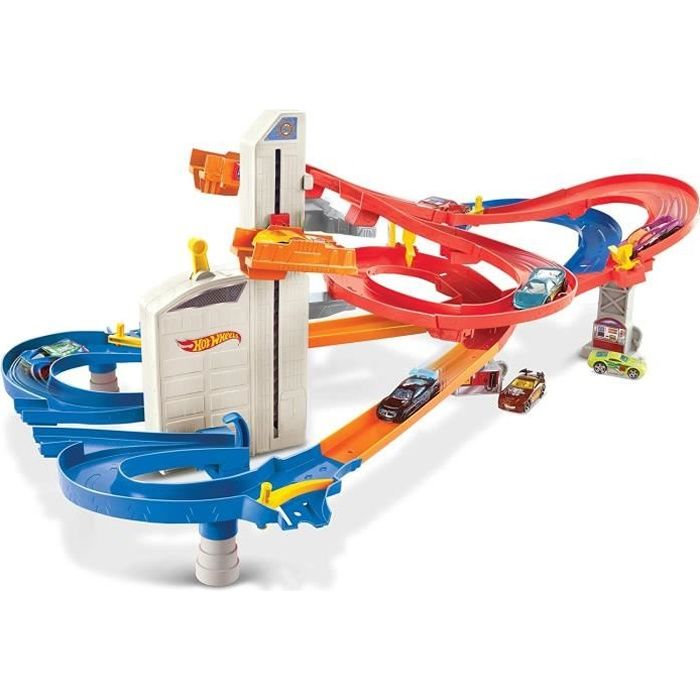 Coffret Piste Autoroute Motoris?�e Multi-Niveaux Hot Wheels - 5 Voitures Incluses - Cdiscount 