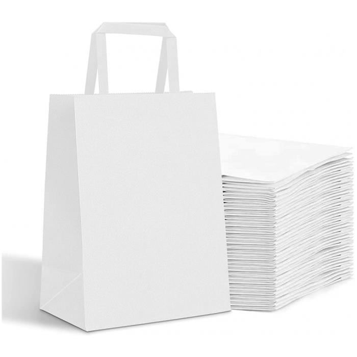 100 x petits sacs en papier kraft blanc avec poignées plates