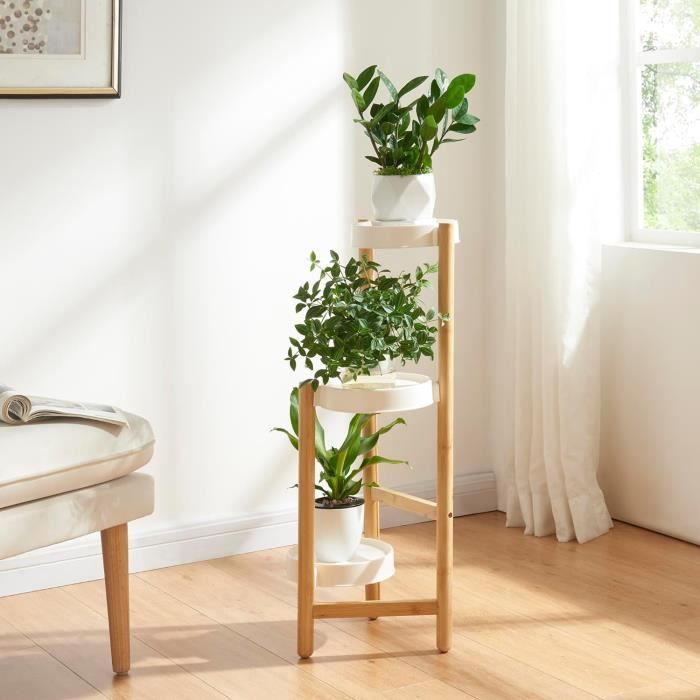 Étagère à Plantes 3 Niveaux En Bambou - Support Décoratif Pour Intérieur 80x31x31cm