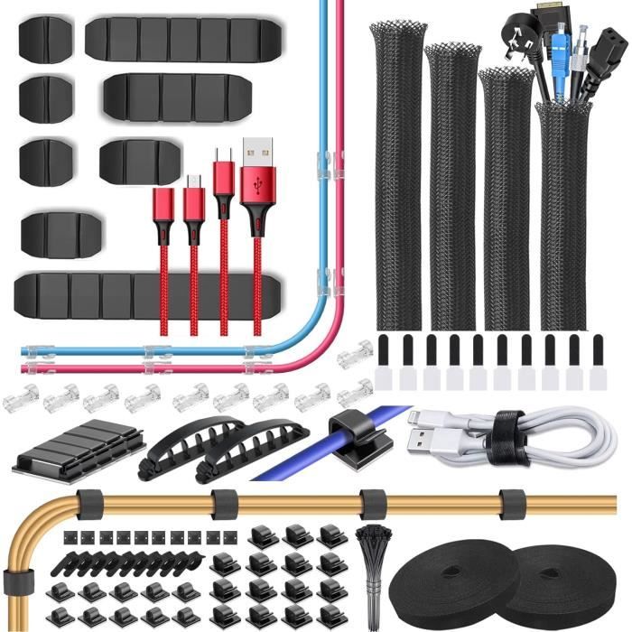 MINISOISO Kit De Gestion Des Câbles, 1 Filet De Câble, 5 Clips De
