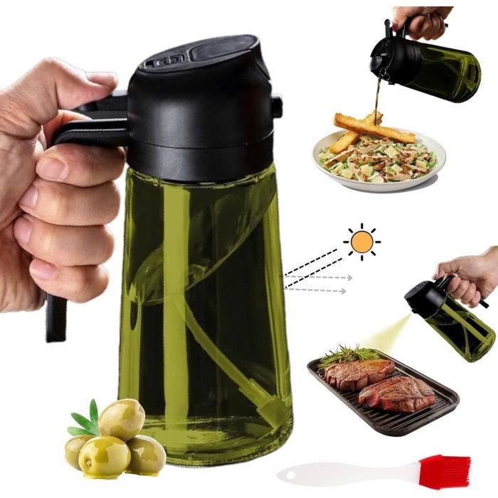 Pulvérisateur dhuile - Cuisine - 470ml - Verre vert foncé - 2-en-1 - Anti-goutte