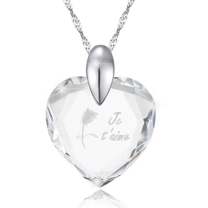 Collier pendentif chaîne argent 925 cristal transparent coeur bijou joaillerie