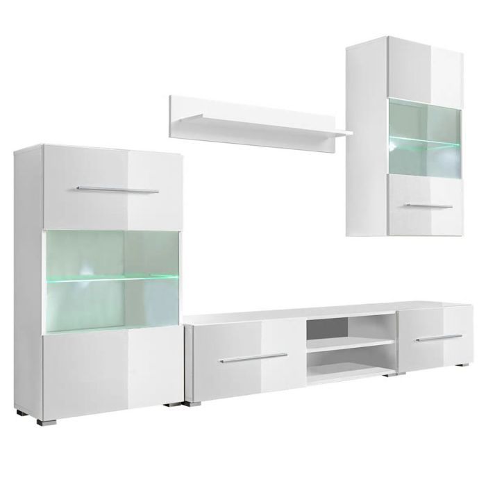 Meuble télé buffet tv télévision design pratique mural avec éclairage led 5 pièces blanc 2502200