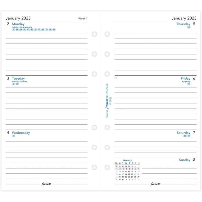 Filofax Agenda Personnel 2026 Semainier Sur Deux Pages Anglais - Papier Recyclé 26-68421R