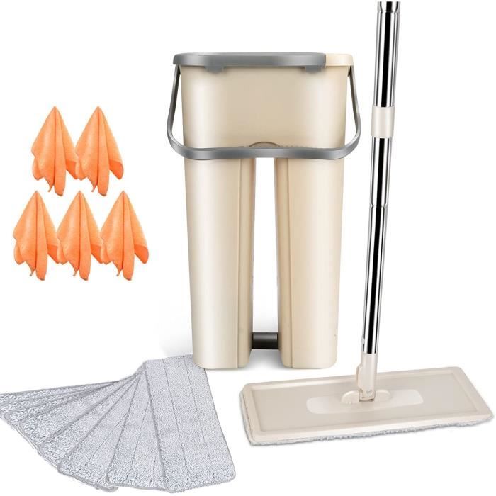 Kit Balai Serpillère Seau Essoreur - Balai Microfibre Plat, Seau 2 Compartiment Humide et à Sec Kit Balai Serpillère Seau Essoreur - Balai Microfibre Plat, Seau 2 Compartiment Humide et à Sec