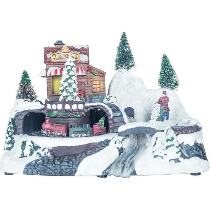 Village de Noël Animé et Lumineux Scène de Noël Train de Noel tournant[212] Cdiscount Maison