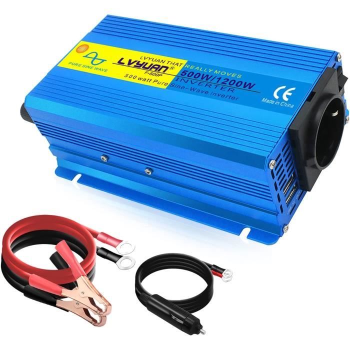 Onduleur 500W DC 12V à 230V convertisseur de tension ca convertisseur de voiture 12V avec deux Ports USB et prises EU adaptateur de chargeur de voiture Onduleur 500W DC 12V à 230V convertisseur de tension ca convertisseur de voiture 12V avec deux Ports USB et prises EU adaptateur de chargeur de voiture