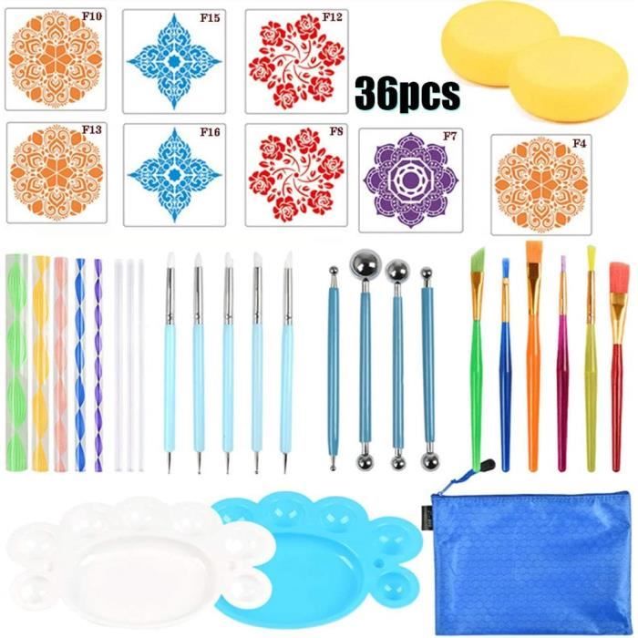 Kit Complet Mandala 21 Pièces – Pochoirs, Outils Dotting, éponge – Peinture Sur Pierre Et Décoration