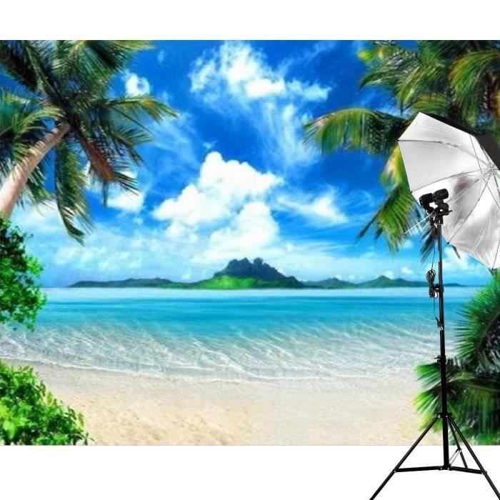 SMRT TEMPSA Toile de Fond Backdrop Tissu 2.4x2.4m Plage Palmier Photographie Studio Photo