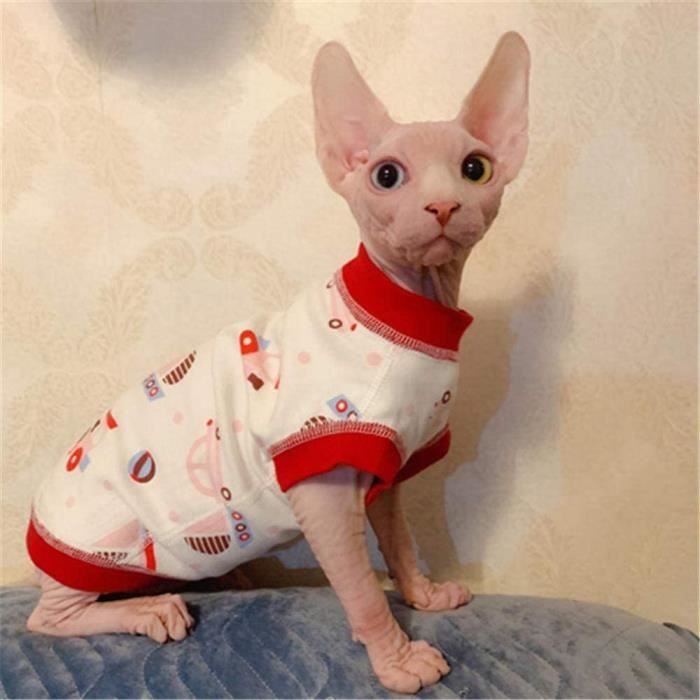 Zhihan T Shirt Hypoallergenique De Chat Sans Poil En Coton Dessin Anime Mince De Sphinx Xxl Rouge Cdiscount Animalerie