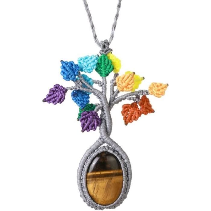 Collier Pendentif Goutte En œil De Tigre Naturel - Pierre Chakra Feng Shui - Longueur 18 Pouces