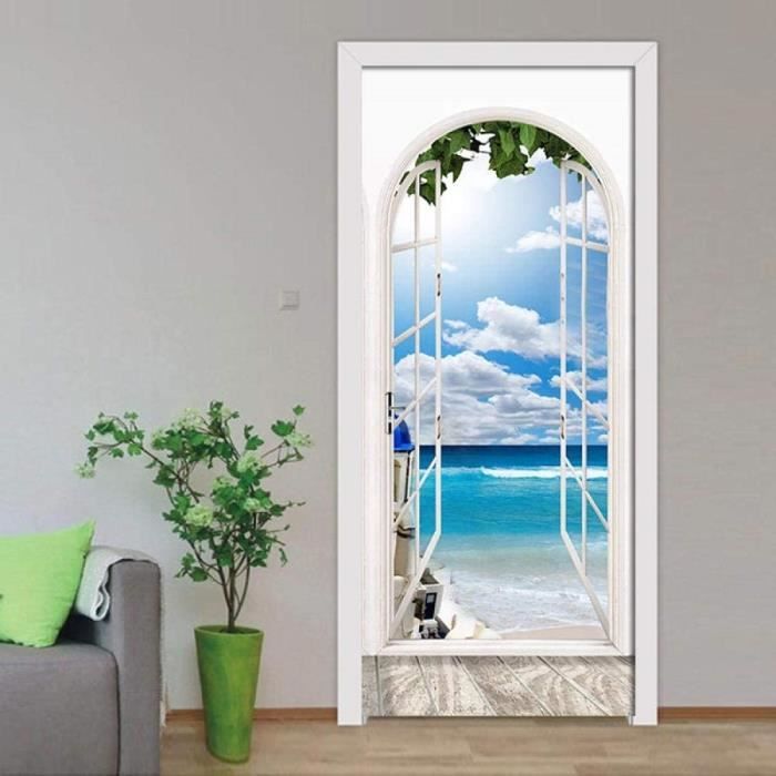 Sticker Trompe-l'œil Pour Porte - Effet Ruelle - Dimensions 73 X 205 Cm - Adhésif Mat Résistant - Facile à Poser