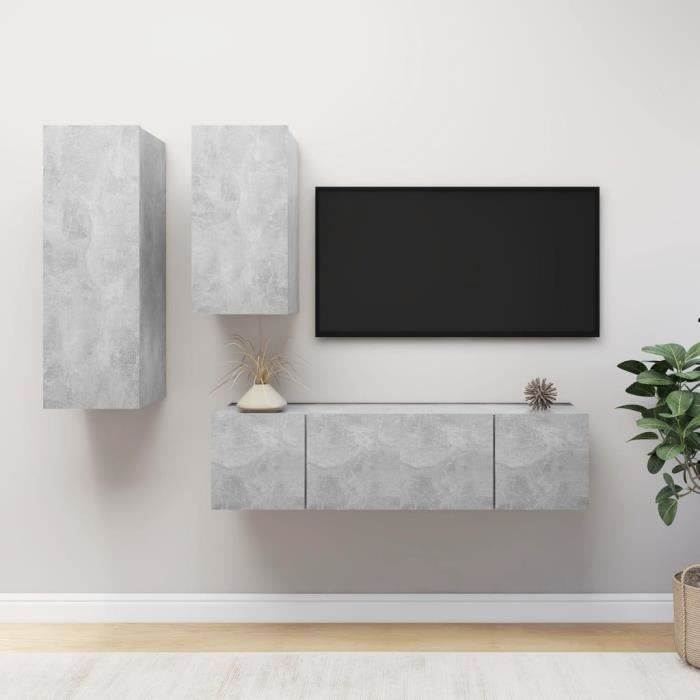 Ensemble meuble séjour JILL - Ensemble de meubles TV 4 pcs - Meuble HIFI Pour Salon - Gris béton Aggloméré