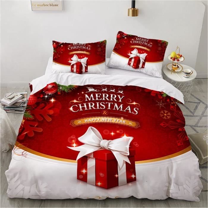 Housse De Couette Noël Paysage Montagne 220x240cm + 2 Taies - Microfibre Douce - Fermeture éclair - Toutes Saisons