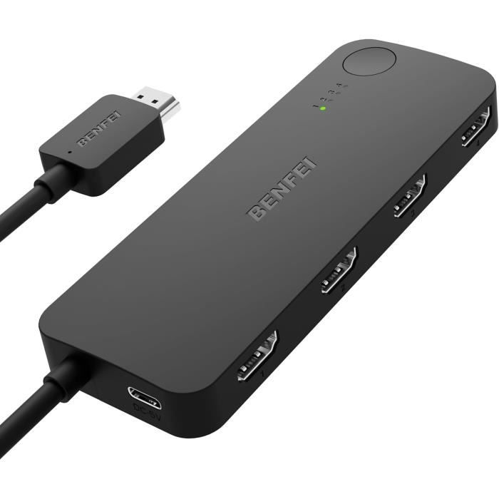 Commutateur HDMI 4 Ports - BENFEI - 4K60Hz - Transmission 914m - Compatible PS5/Xbox/Switch