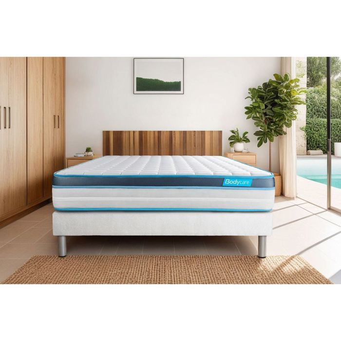 Ensemble sommier matelas 140x200 BodyFit Mémoire de forme - 24 cm - Ferme - sommier kit blanc