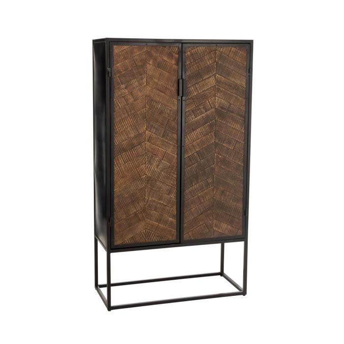 armoire bar en métal et bois de manguier - calicosy noir - 2 portes - style industriel - loft