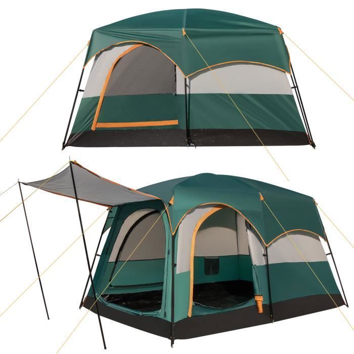 COSTWAY Tente de Camping Portable 6 Personnes 323x211x189 cm-Pare Soleil-Double Toit-Bâche en PE Imperméable-Fenêtres en Maille
