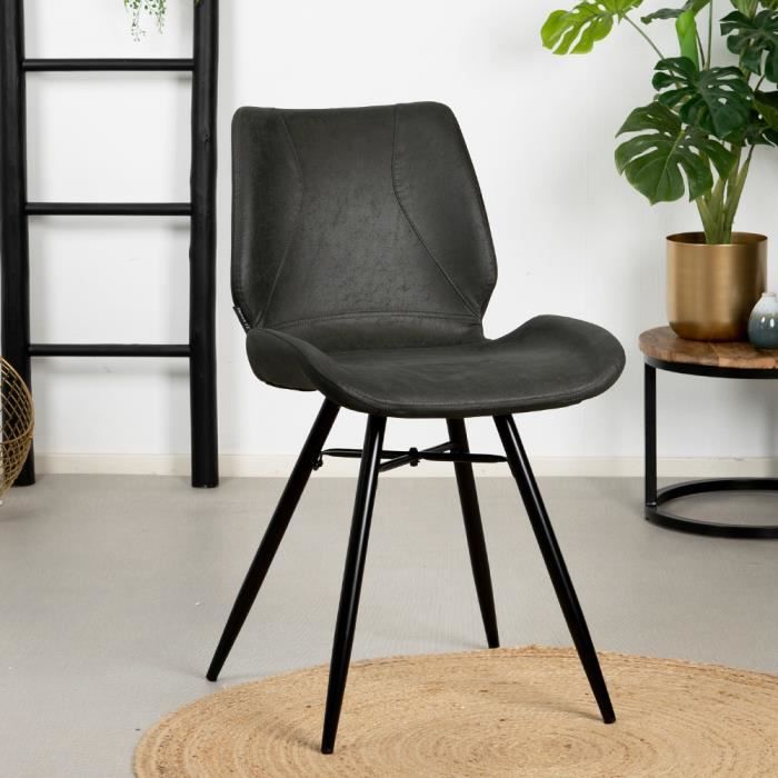 Chaise de salle à manger industrielle Barrel - DIMEHOUSE - Noir - Éco-cuir - Style industriel-loft