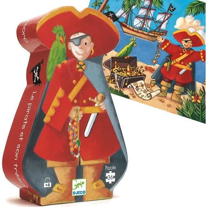 Puzzle - DJECO - Silhouette Pirate - 36 pièces - Enfant garçon 4 ans -  Dessins animés et BD