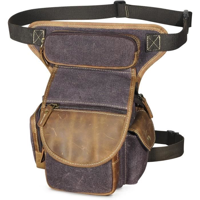 Sacoche Moto Cuir Vintage - 2 Sangles Boucle - Sac Sissy Bar / Fourche - NEUF