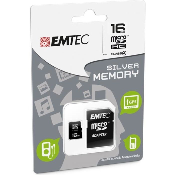 Carte mémoire 16 Go pour Samsung Galaxy J3 - Micro SD classe 4 + adaptateur SD - EMTEC