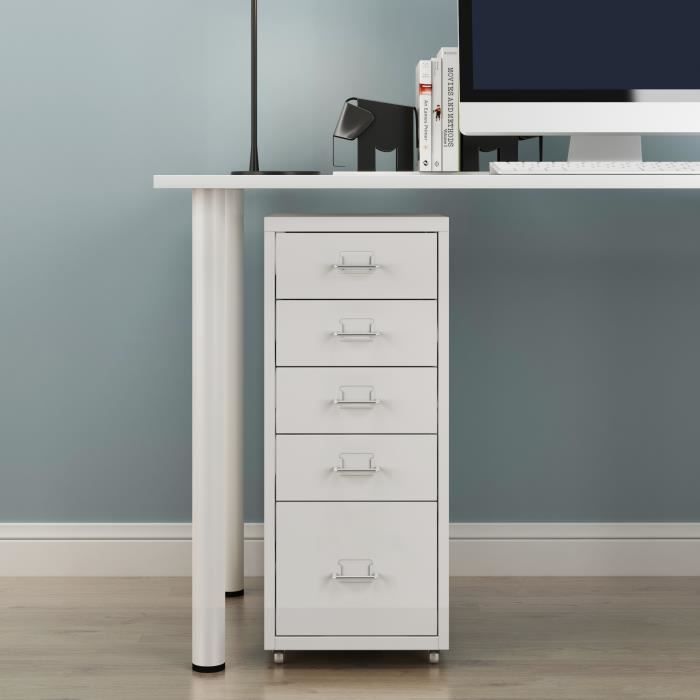 Caisson de bureau Kökar à roulettes avec 5 tiroirs 69 x 28 x 41 cm blanc