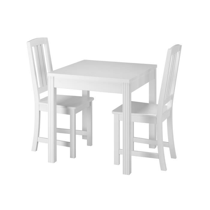 90.70-50cw-set22 ensemble table à manger et 2 chaises, table de cuisine, bel ensemble de style classique en pin massif peint en