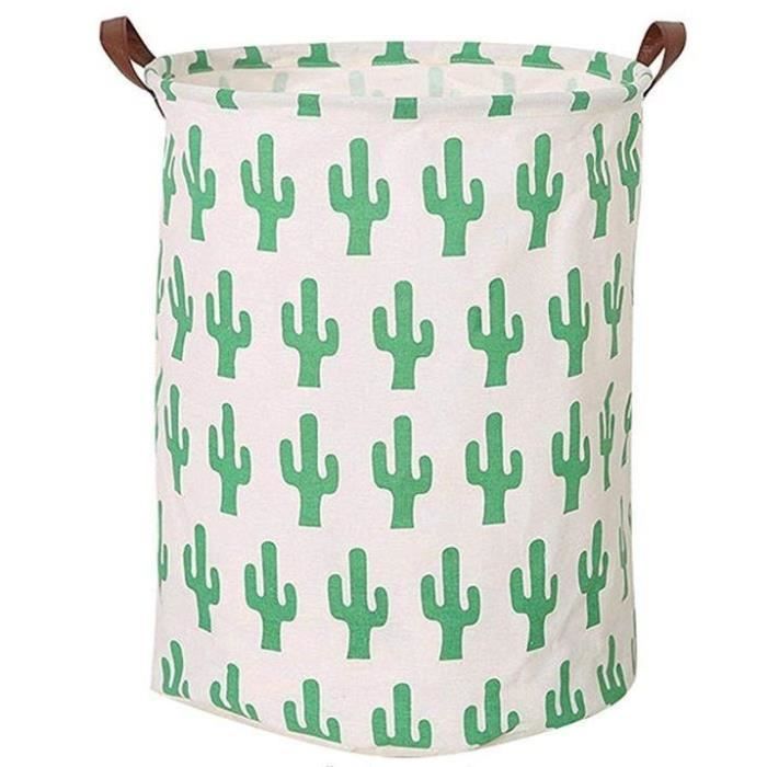 Panier à linge Cactus jouet tissu panier de rangement couvercle à cordon et poignée panier à linge sale pliant imperméable coton