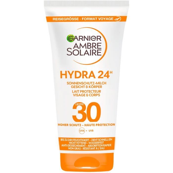 Garnier Ambre Solaire Hydra Protect 24H Schutzmilch LSF 30, 50 Ml – Mit Vitamin C, Wasserfest