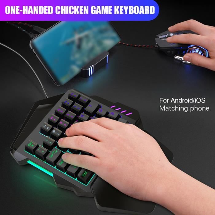 Ensemble de Clavier Souris de Jeu à Une Main – Ensemble Clavier Souris dOrdinateur – Rétroéclairage Couleur Led-CET