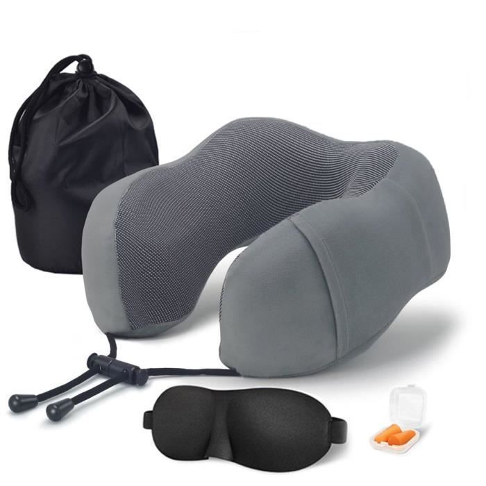 Oreiller de Voyage U-Oreiller en Mousse à Mémoire Cervical Support Parfait - Bouchons d'oreilles Masque