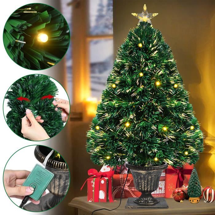 LARS360 Arbre de Noël artificiel Fibre optique 90 cm Sapin de Noël avec Lumières LED avec 8