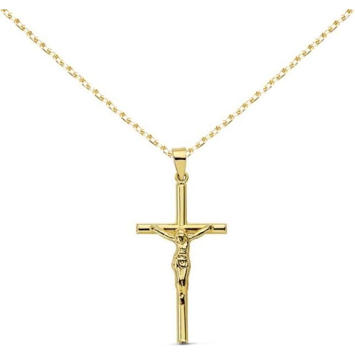 collier - médaille christ sur la croix or 18 carats 750/000 jaune - chaine dorée