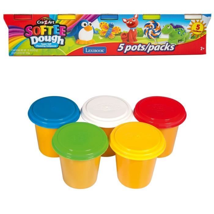 LEXIBOOK CRAZART - Coffret de 5 pâtes à modeler Softee : couleurs classiques