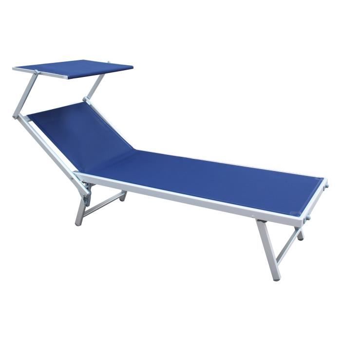 chaise longue bleue en aluminium et textilène pour balcon et plage - mobili rebecca