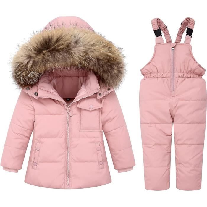 Combinaison De Ski Bébé,Combinaison De Neige pour Bébés Garçons Et  Filles-Doudoune En Duvet+Pantalon De Ski pour Enfants,Rose,90cm