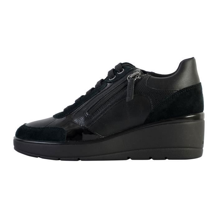 Geox Geox Ilde Baskets cuir basses femme noir - lacets & zip talon compensé confort exceptionnel