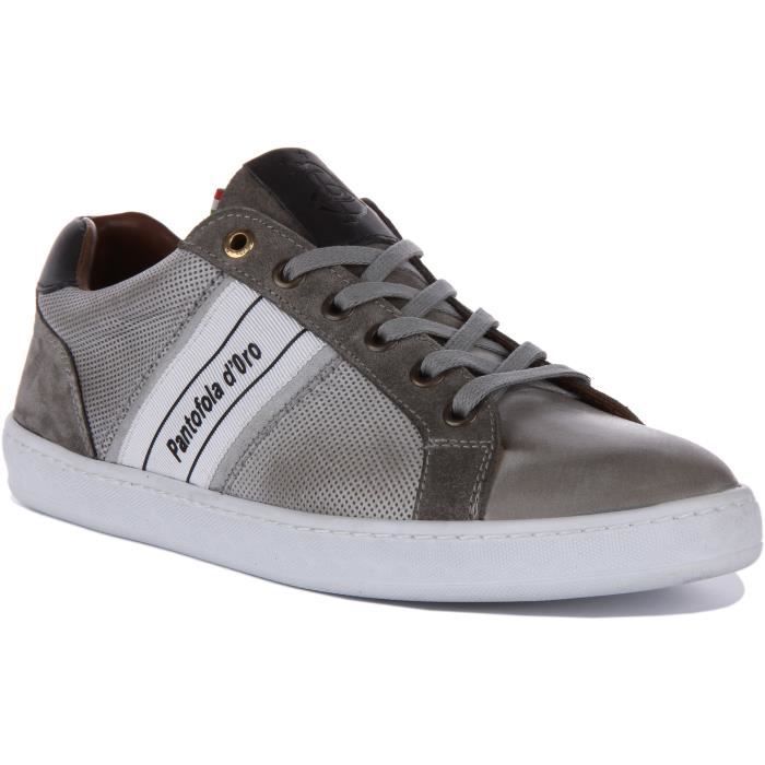 Pantofola D'Oro Baskets en daim et cuir pour hommes - PANTOFOLA DORO - Melfi Uomo Low - Gris - Fermeture à lacets