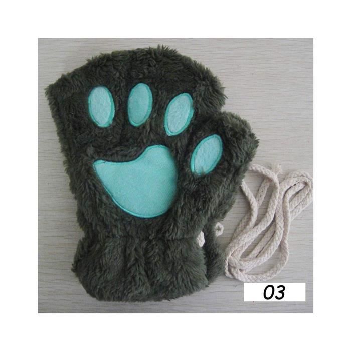 Gant Moufle Wx060 Hiver Moitie Doigts Furry Gants Mignon Griffe De Chat Patte D Ours Glove Taille M Vert Cdiscount Pret A Porter