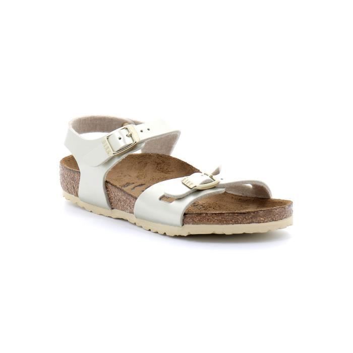Sandale enfant - Birkenstock Rio Birko-Flor® doré et blanc - Cuir - Bout de pied asymétrique